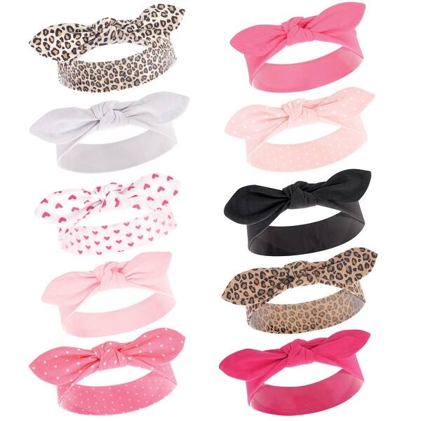 slide 1 of 1, Hudson Baby Infant Girl Cotton Headbands 10pk, Leopard, 0-24 Months - Leopard Leopard - 0-24 Months