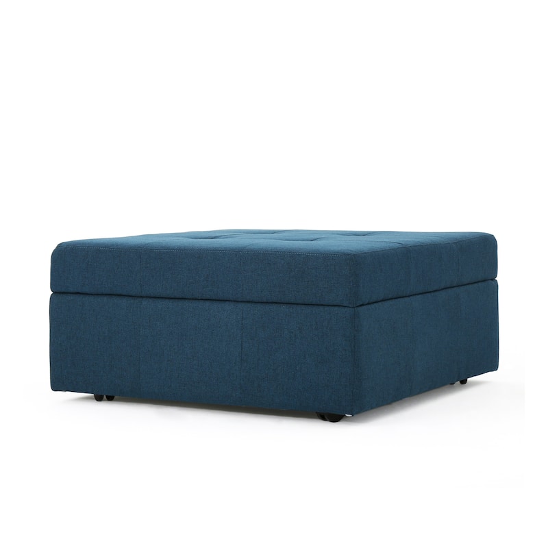 Low Accent Ottoman with Storage, 31 Inch Square, Tufted Navy Blue