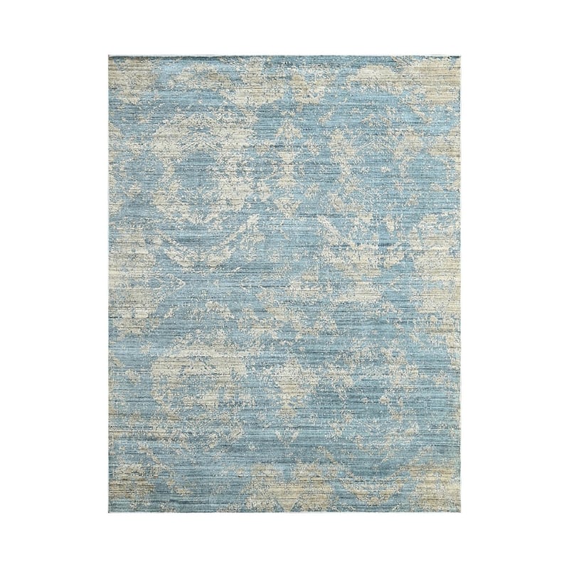 Hand Knotted Celadon Wool/Bamboo Silk Transitional Oriental Area Rug