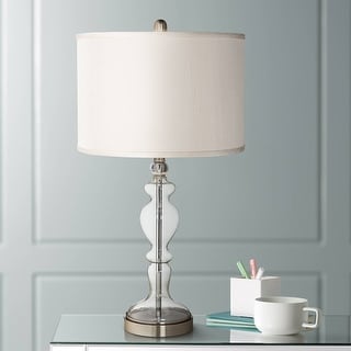 Modern Table Lamp 28" Tall Clear Glass Chrome Cream White Shade - 13" x ...