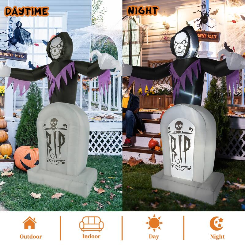 8 Feet Garden 3Pack LED String Lights Grim Reaper and Grave Inflatable Halloween Decoration