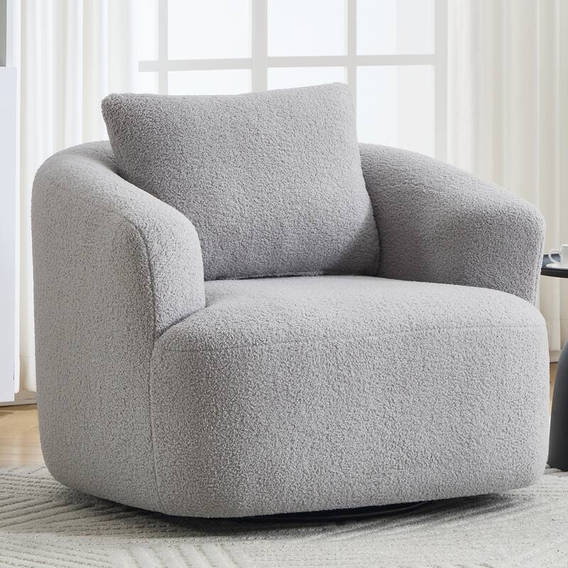 Roomfitters 360° Swivel Teddy Fleece Cuddle Chair, High-Resilience Round Accent Sofa with Soft Pillow - Light Gray