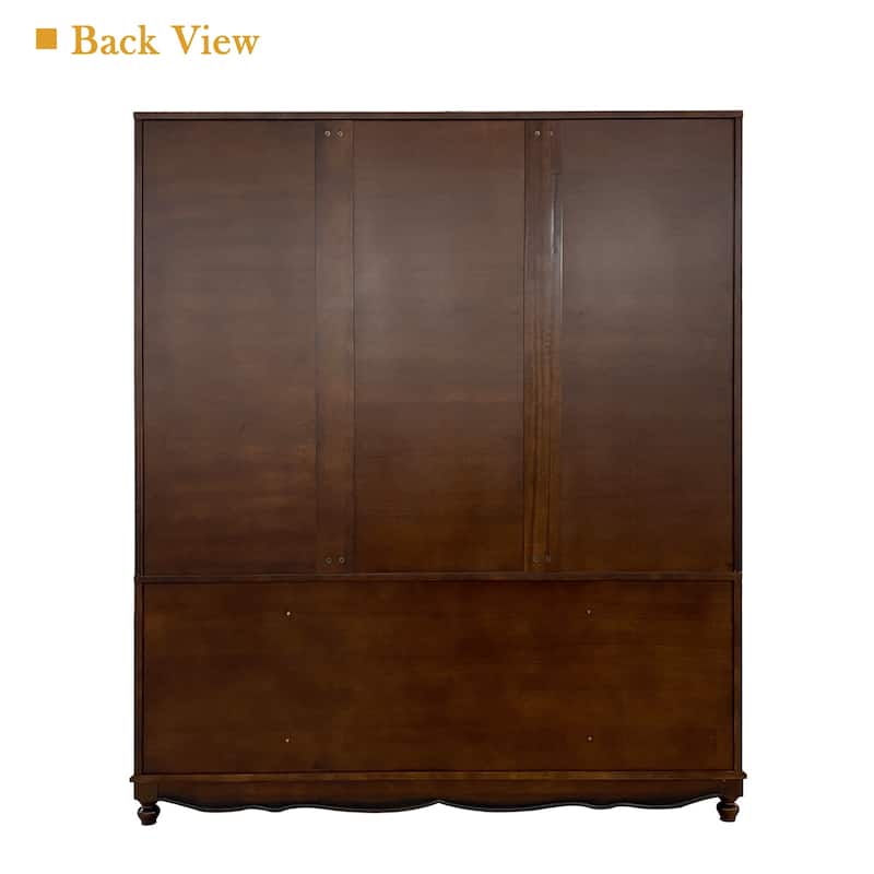 100% Solid Wood Armoire Wardrobe Closet with 4 Door, 70.87"H Bedroom Armoire with Drawer and Hanging Rod