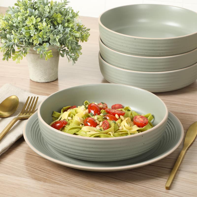 Gibson Home Dinah 16 Piece Double Bowl Stoneware Embossed Speckled Dinnerware Set