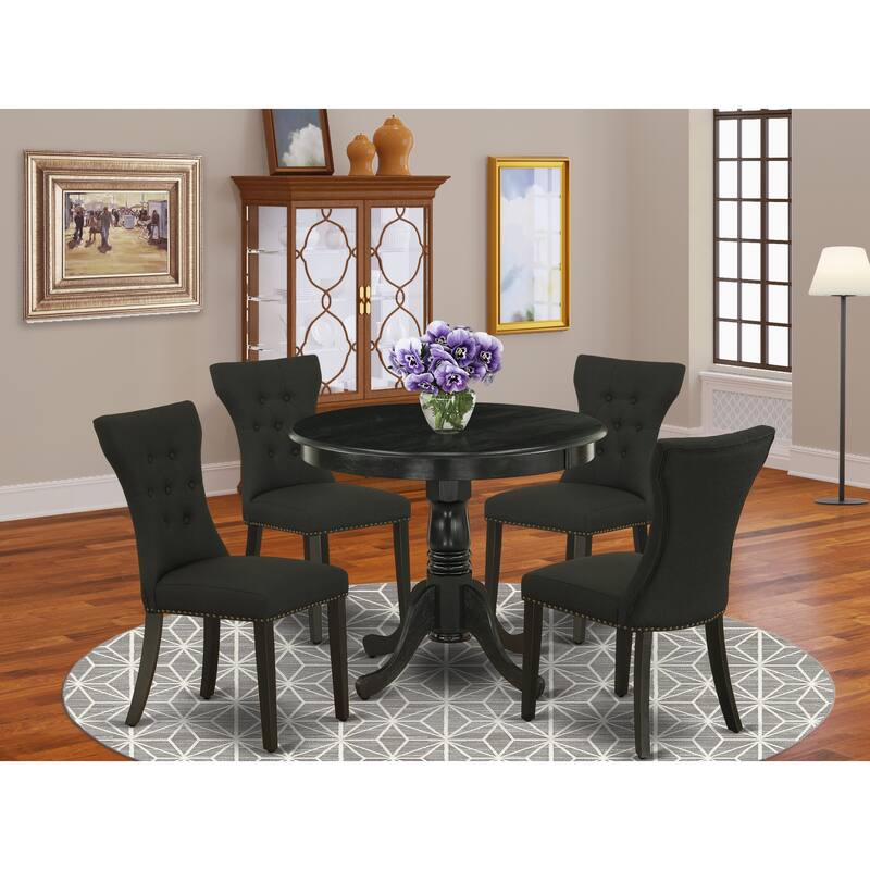 East West Furniture 5 Piece Dining Table Set- A Round Kitchen Table and 4 Linen Fabric Parson Chairs,(Finish Options)