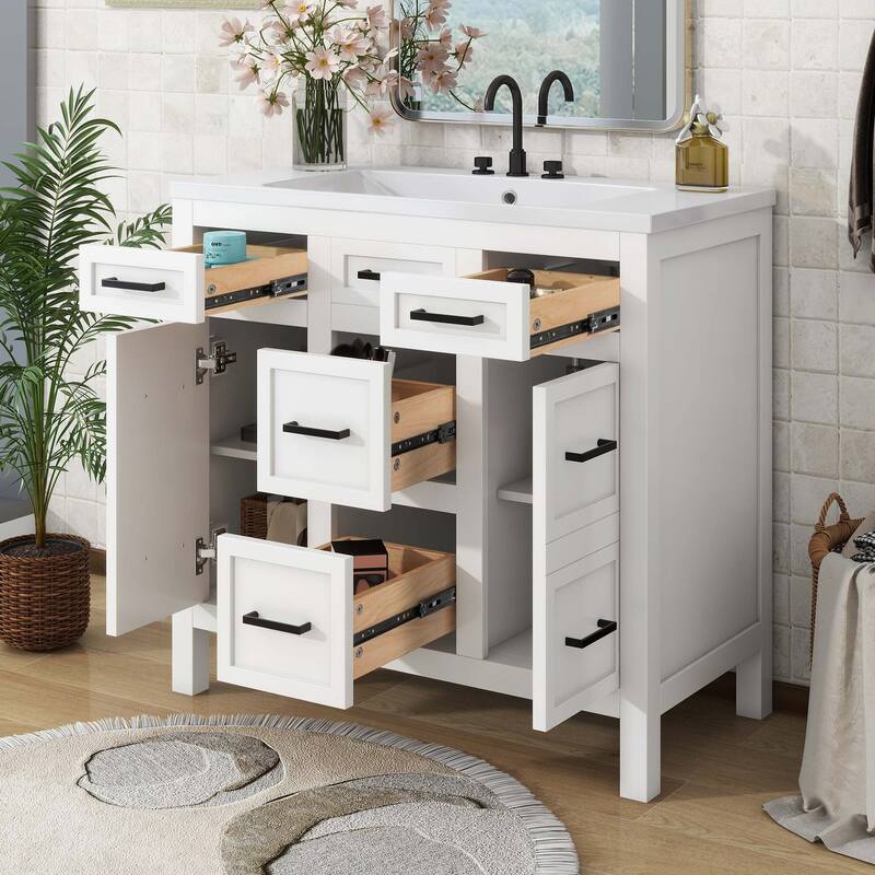 36-Inch Bathroom Vanity with Ceramic Sink Combo, Modern Freestanding Storage Cabinet