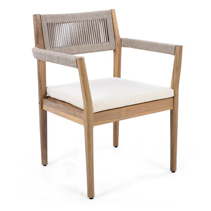 Braided Acacia Wood Outdoor Dining Table and Chairs Set of 2,All-Weather Patio Furniture