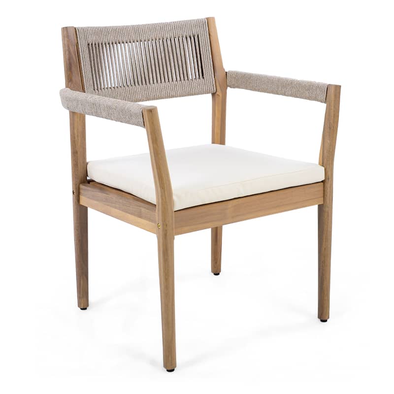 Christopher Knight Home - Franky Acacia Outdoor 5 Piece Dining Set with Rope and Cushion