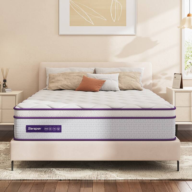 Sersper 10 Inch Hybrid Mattress with Memory Foam & Heavier Coils - Ergonomic Design for Pressure Relief