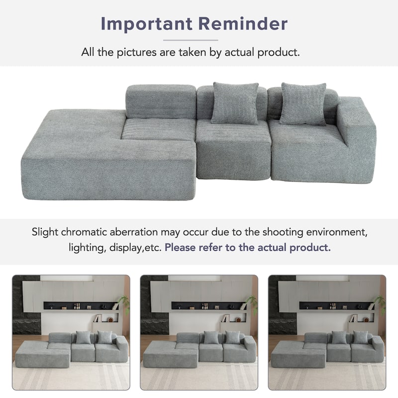 116.5" Versatile 4-Seater Sofa in Boucle Fabric with Cushions