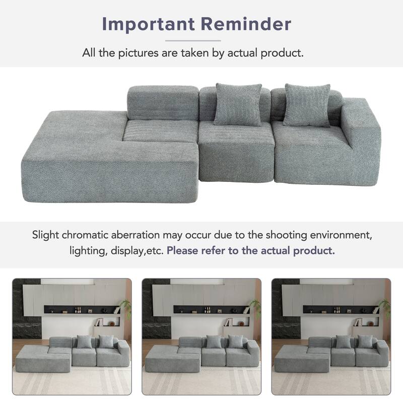 Contemporary Modular Sectional Sofa with Boucle Upholstery and Low Sofa Cushions for Flexible Seating in Modern Living Rooms