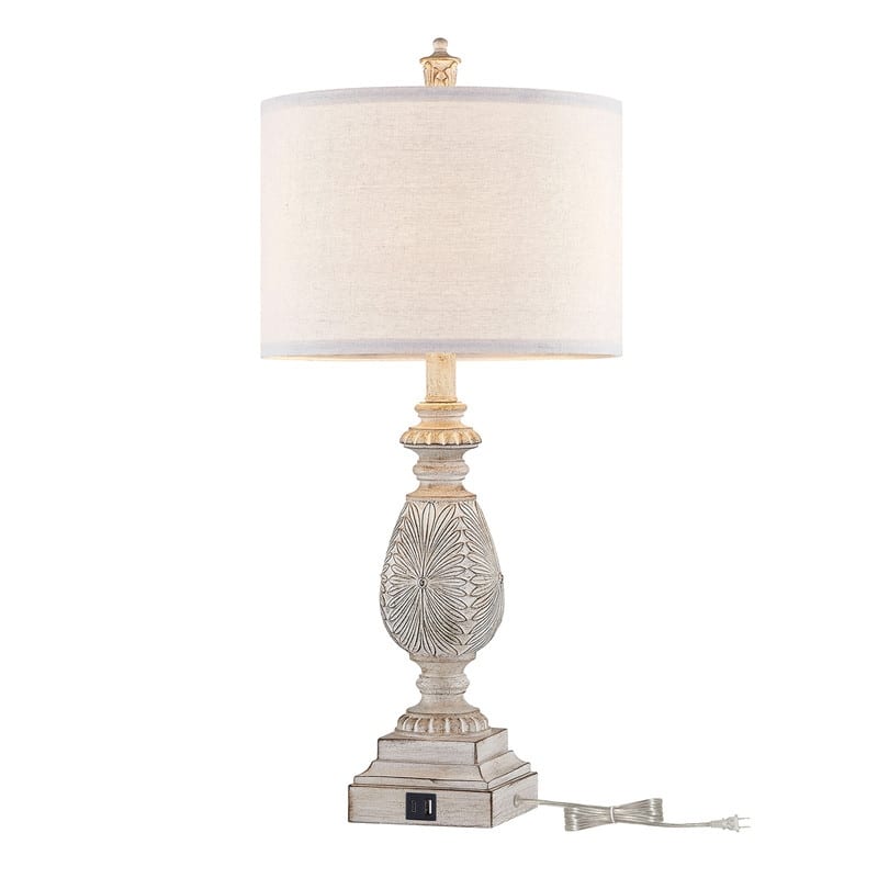 KAWOTI 26.25” Farmhouse Bedside Table Lamp with USB Ports(Set of 2) - W12" x H26.25"