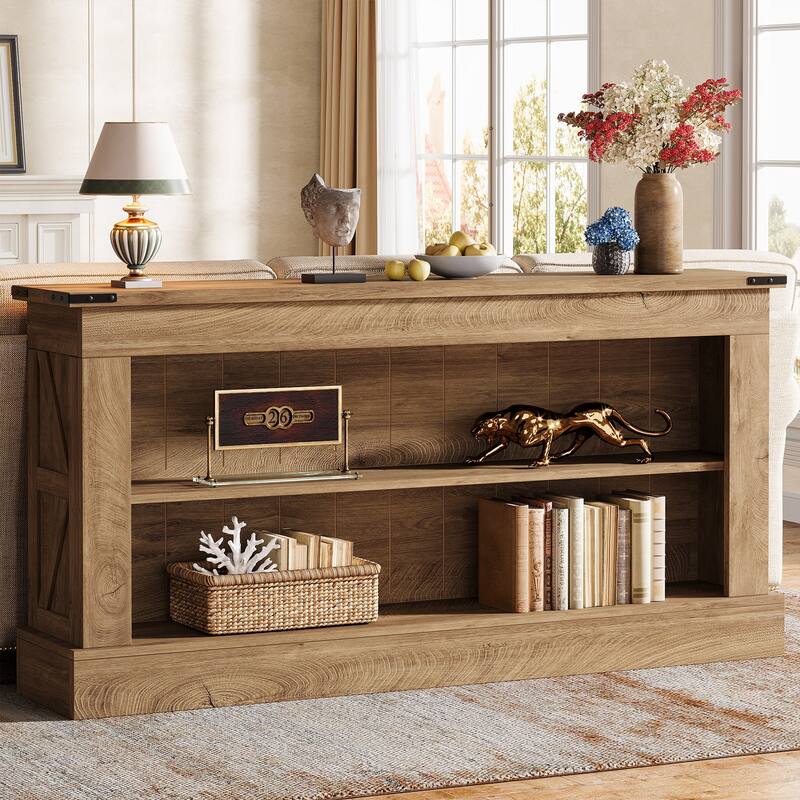 63 Inch Long Console Table with 3 Tiers Storage Shelves for Entryway - 11.81"D x 63"W x 33.3"H - Black