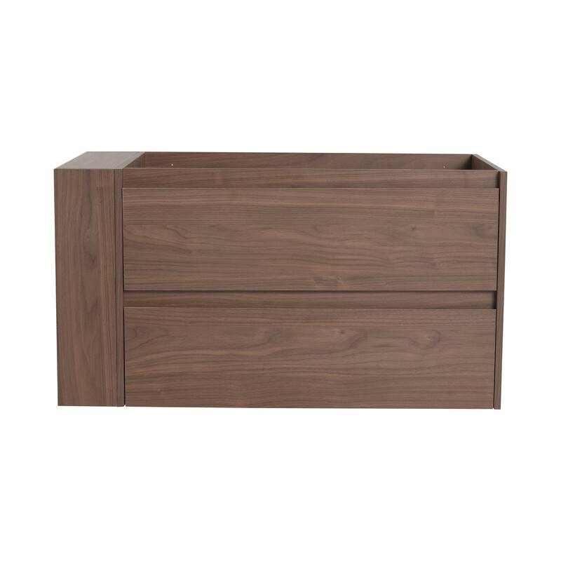 36" Wall-Mounted Bathroom Vanity, Double Soft-Close Drawers, Adjustable Side Rack, 45° Bevelled Invisible Handle