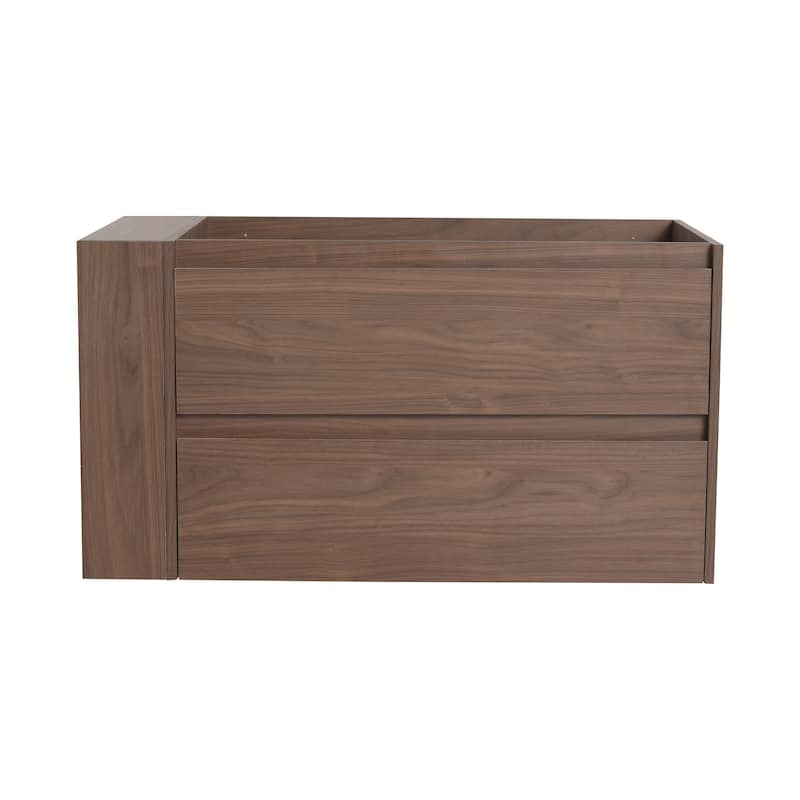 36 Inch Wall-Mounted Bathroom Vanity Base with Soft-Close Drawers, Adjustable Side Shelf and Angled Edge Handles