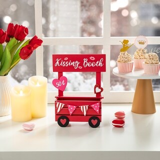 Glitzhome 10"H Valentine's Wooden KISSING BOOTH Table Decor - 10''H