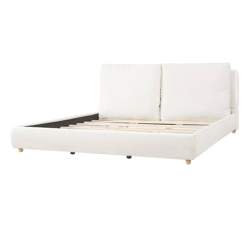 Christopher Knight Home - Charlotte Upholstered Boucle Platform Bed with Removable Pillow Headboard