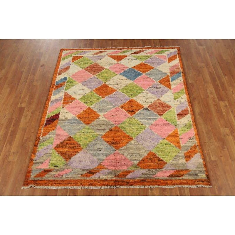 Tribal / Trellis Moroccan Oriental Rug Handmade Wool Carpet - 5'3" x 6'4"
