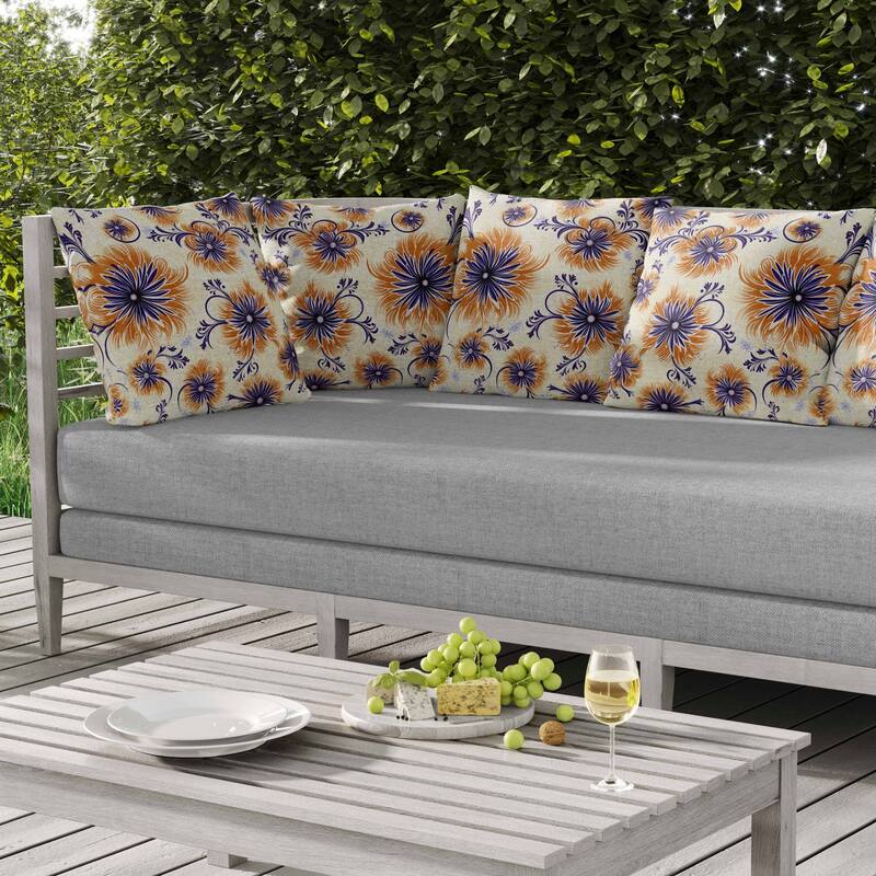 Breezy Flowers Indoor/Outdoor Reversible Throw Pillow Orange and Blue