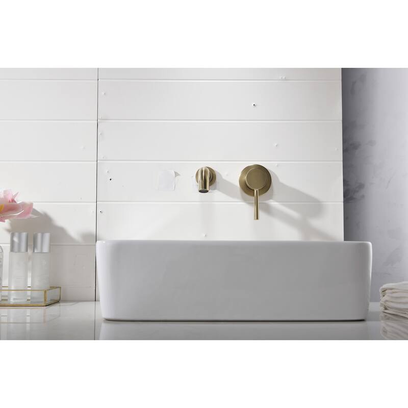 Wall Mounted Bathroom Sink Single Handle Faucet with Pop Up Drain, Silent Splash Proof, No Overflow, Easy Clean