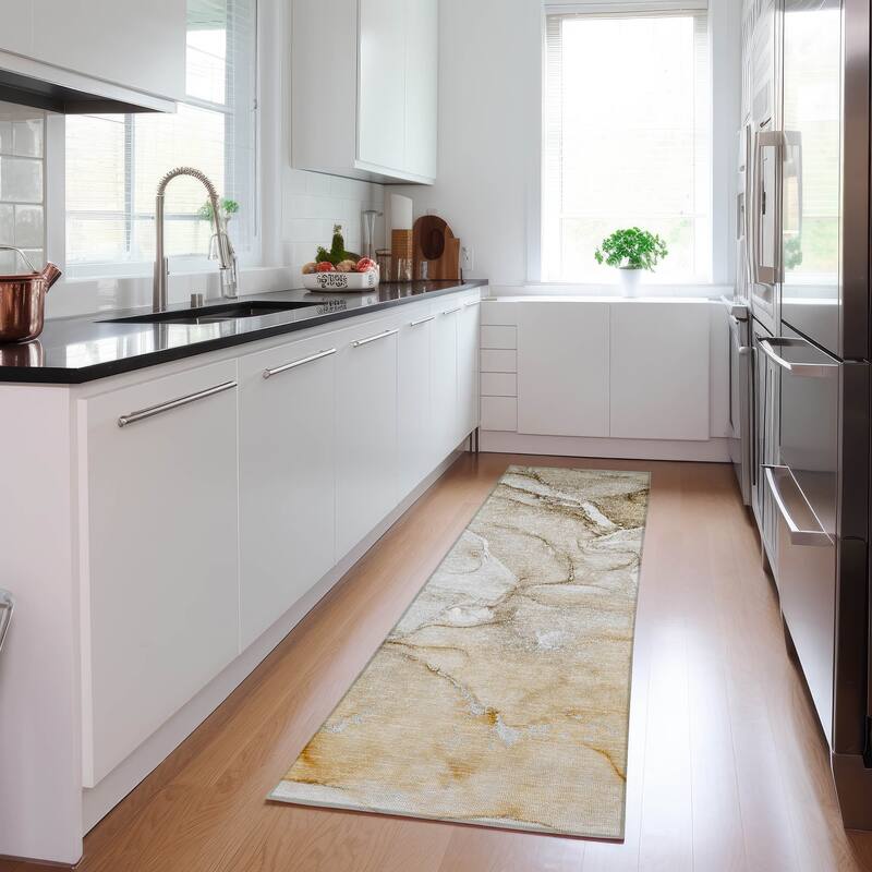 Machine Washable Indoor/ Outdoor Marble Chantille Rug - Brown - 2'3" x 7'6"