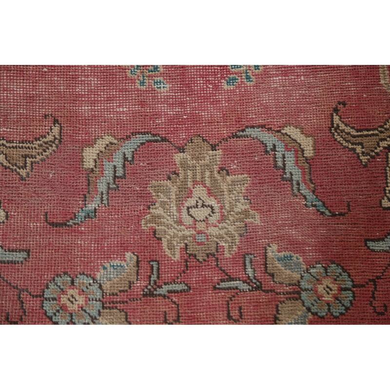 Hand Knotted Oriental 100% Wool Carpet Traditional Floral Pink Tabriz Runner Rug - 12' 9'' X 3' 3''
