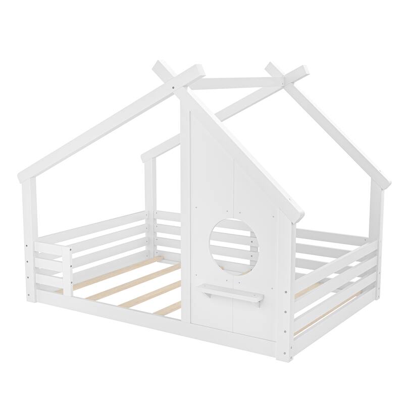 Montessori Kids House-shaped Floor Bed with Window and Shelf