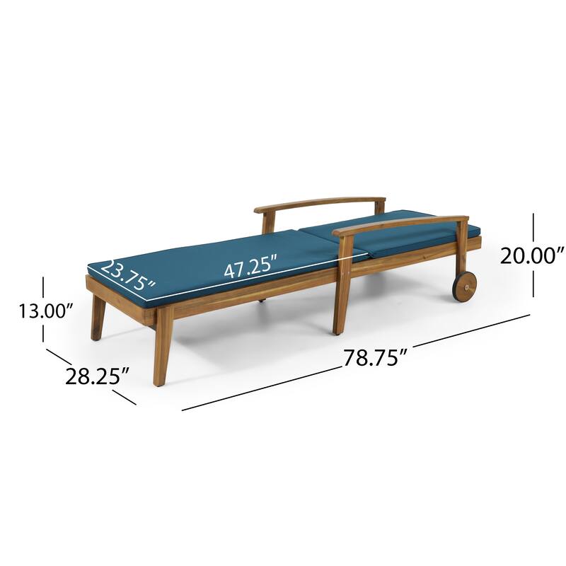 Jason Outdoor Acacia Wood Outdoor Chaise Lounge with Water Resistant Cushion by Christopher Knight Home