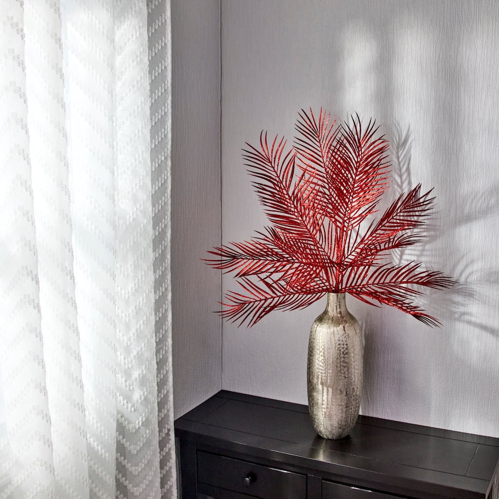 34" Glitter Mica Triple Palm Leaf Spray