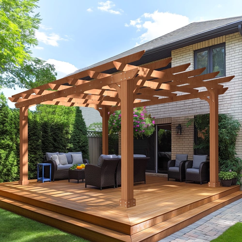 VEIKOUS Outdoor Cedar Wood Pergola Gazebo Kit with Flat Roof Trellis for Patio, Deck, Garden and Backyard