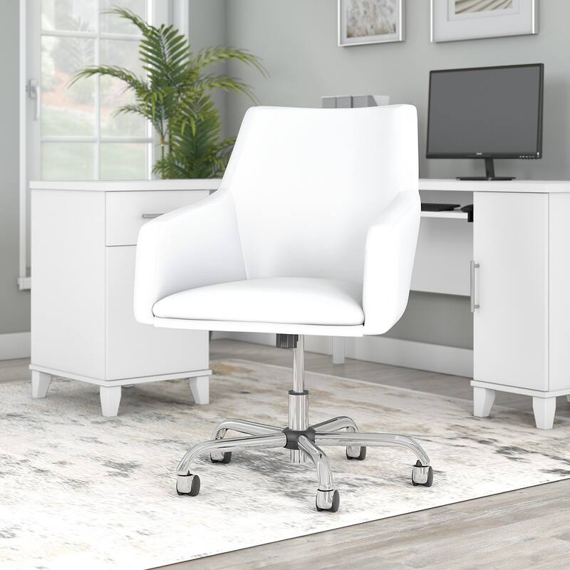 Bush Furniture Somerset Mid Back Leather Box Chair in Brown - 24.41"L x 24.80"W x 34.45"H