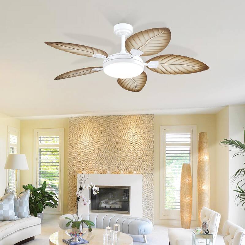52" Palm Leaf Waterproof Tropical Ceiling Fan with Light and Remote,Indoor and Outdoor Ceiling Fan - 52 Inches