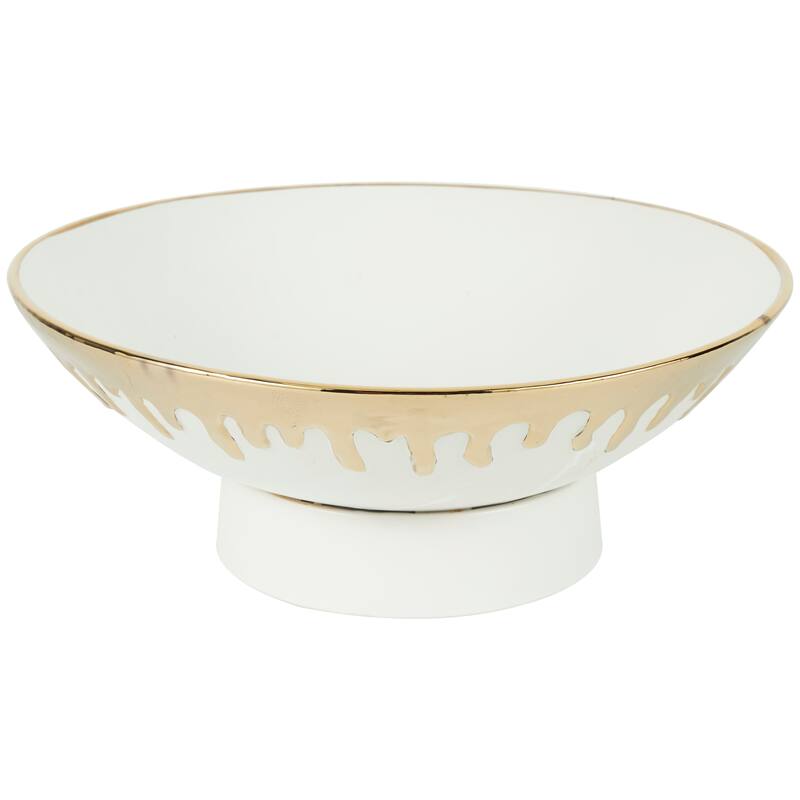 CosmoLiving by Cosmopolitan Black or White Ceramic Decorative Bowl with Abstract Gold Melting Drips