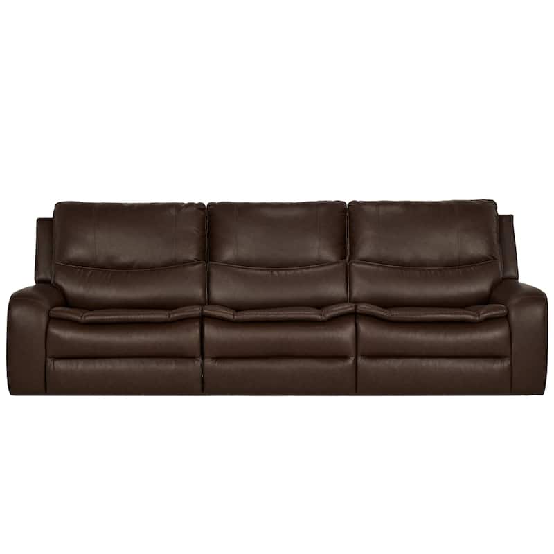 113" W Faux Leather Dual-Power Oversized Width Seat Sofa with Ajustable Headrest, USB & USB-C Charging - Dark Brown