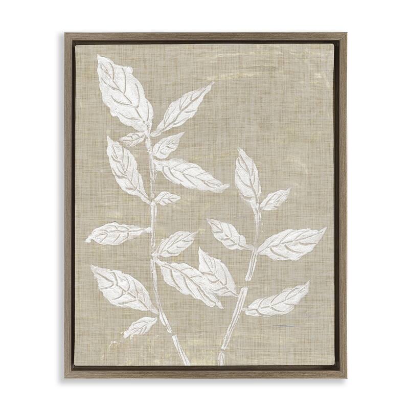 Stupell Leaves on Distressed Textile Framed Floater Canvas Wall Art Design By Melissa Wang - 17 x 21 - Brown