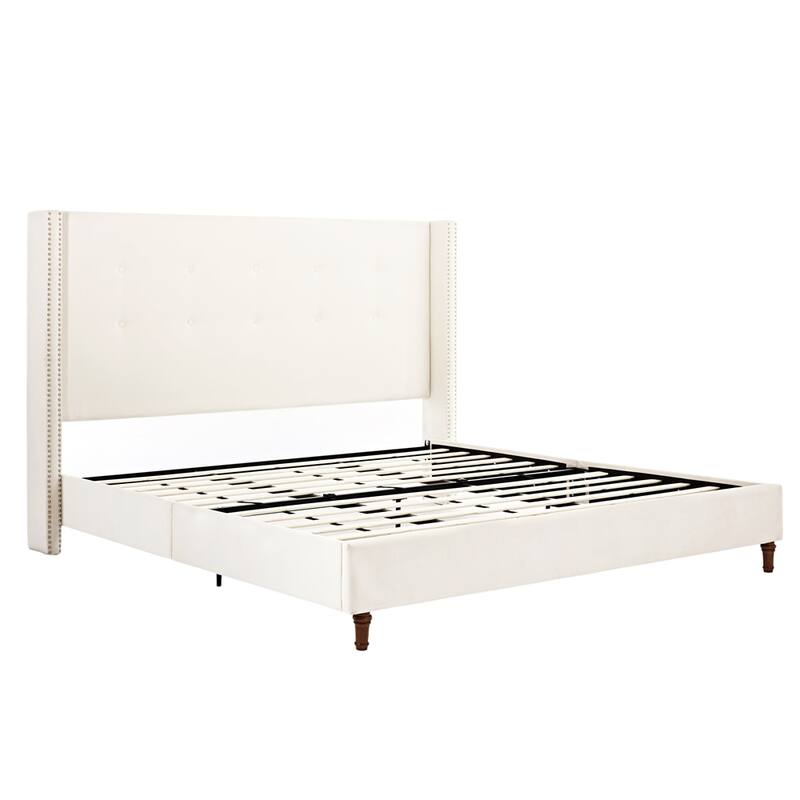 Upholstered King Bed Features a 54" High Headboard w/Buttoned Tuft