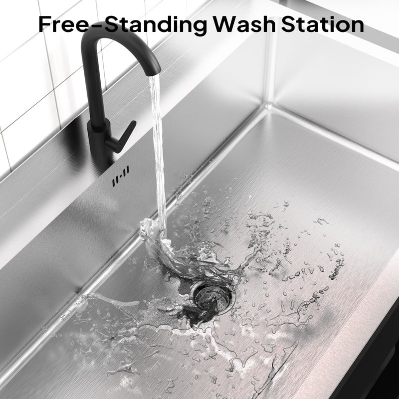 41.7 In. Freestanding Stainless Steel Utility Sink With Towel Rack And Storage Shelf