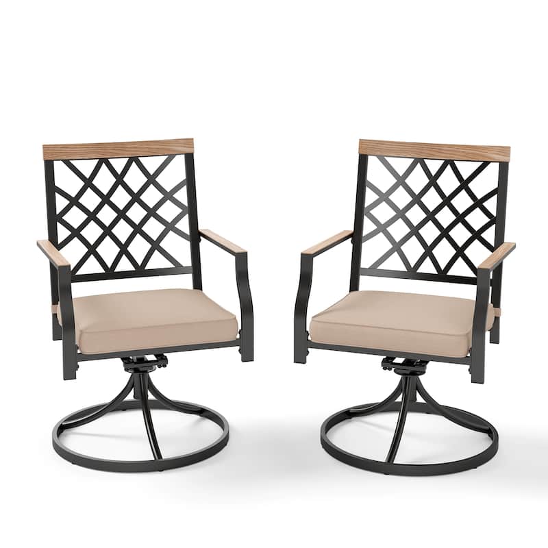 MAISON ARTS Outdoor Patio Swivel Dining Chairs (Set of 2) with Feathers of E-coating and Weather-resistance
