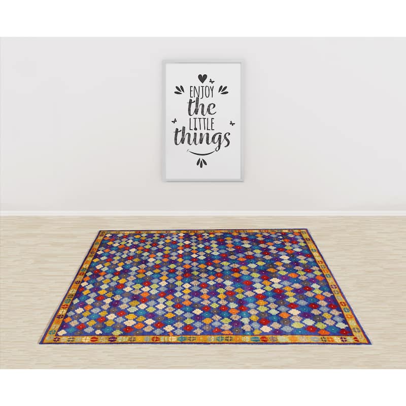 Contemporary Balochi Meyer Blue/Gold Hand Knotted Wool Rug - 4'10'' x 6'8''