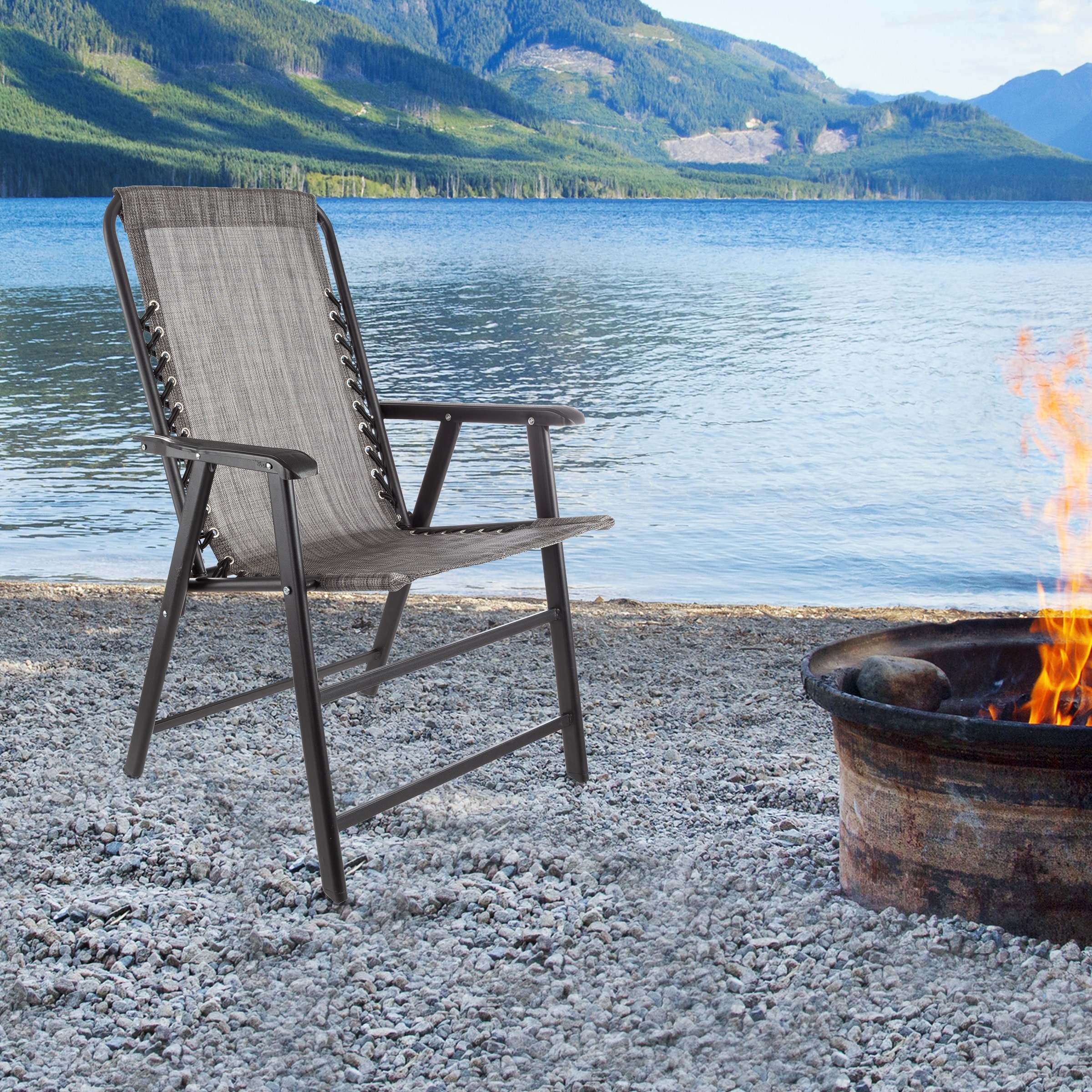 Folding Camping Chairs Set of 2 Lawn Chairs with Textilene Fabric and Bungee Suspension by Pure Garden Gray Pack of 2 On Sale Bed Bath Beyond 37639123