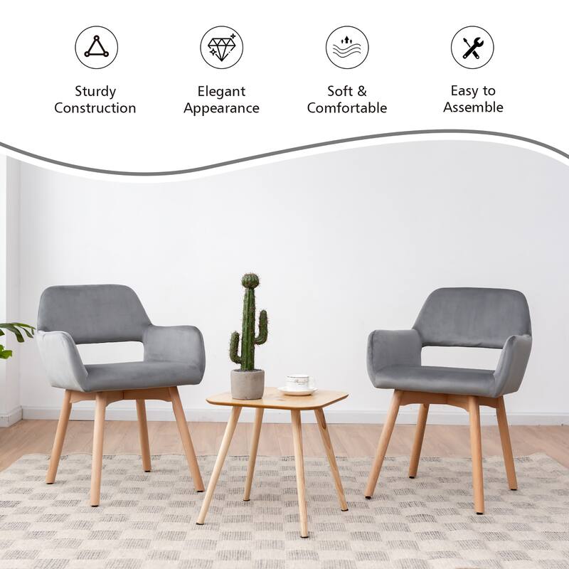 Set of 2 Velvet Arm Chairs Modern Leisure Accent Chair with Wood Legs