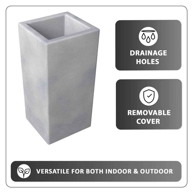 Terra Modern Tall Square Column Planter Sleek Fiberstone & MgO Clay Pedestal Pot - Weather-Resistant Front Door & Entryway Decor