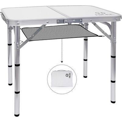 Folding Card Table Adjustable Height, Portable Camping Table Lightweight Aluminum, with Carry Handle for Outdoor, Beach