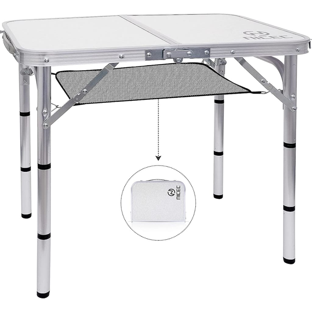 Folding Card Table Adjustable Height, Portable Camping Table Lightweight Aluminum, with Carry Handle for Outdoor, Beach