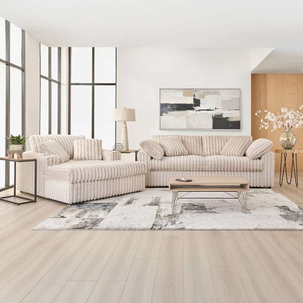 Roundhill Belvoir 3-Piece Living Room Set, Sofa Cuddle Chaise and Ottoman