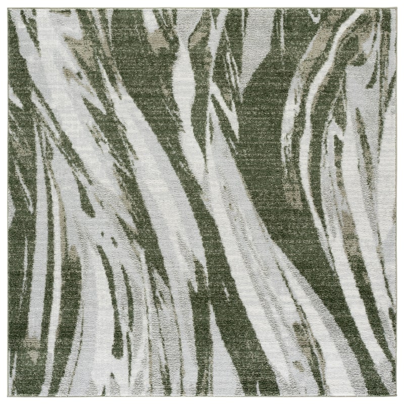 SAFAVIEH Wave Ilionora Modern Rug - 6'7" Square - Green/Ivory