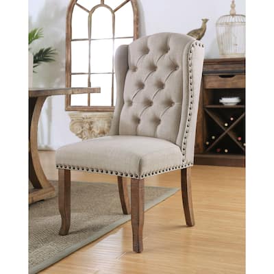 Furniture of America Farmhouse Ivory Wingback Dining Chairs, Set of 2