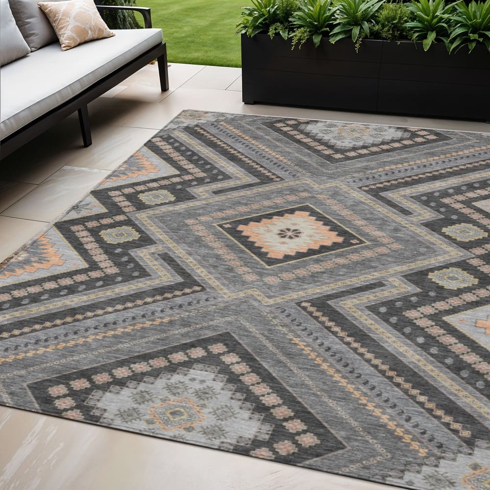 HomeRoots Tribal Transitional Rectangle Outdoor Rug