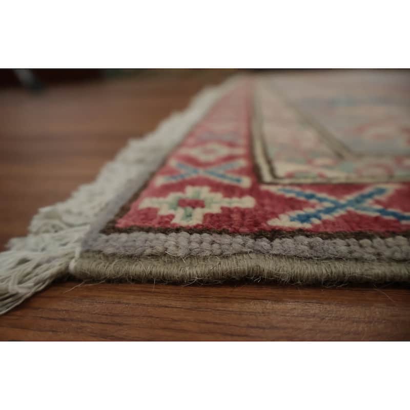 Hand Knotted Oriental 100% Wool Carpet Traditional Geometric Greys & Charcoal Kazak Area Rug - 9' 9'' X 8' 3''