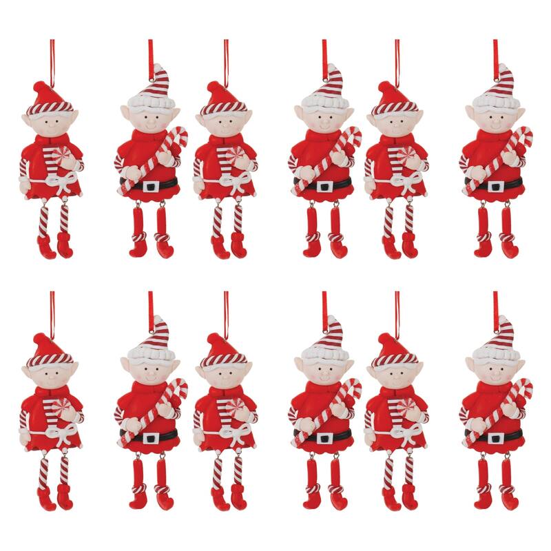 Clay Elf Christmas Ornament - 5.25" - Red and White - 12ct